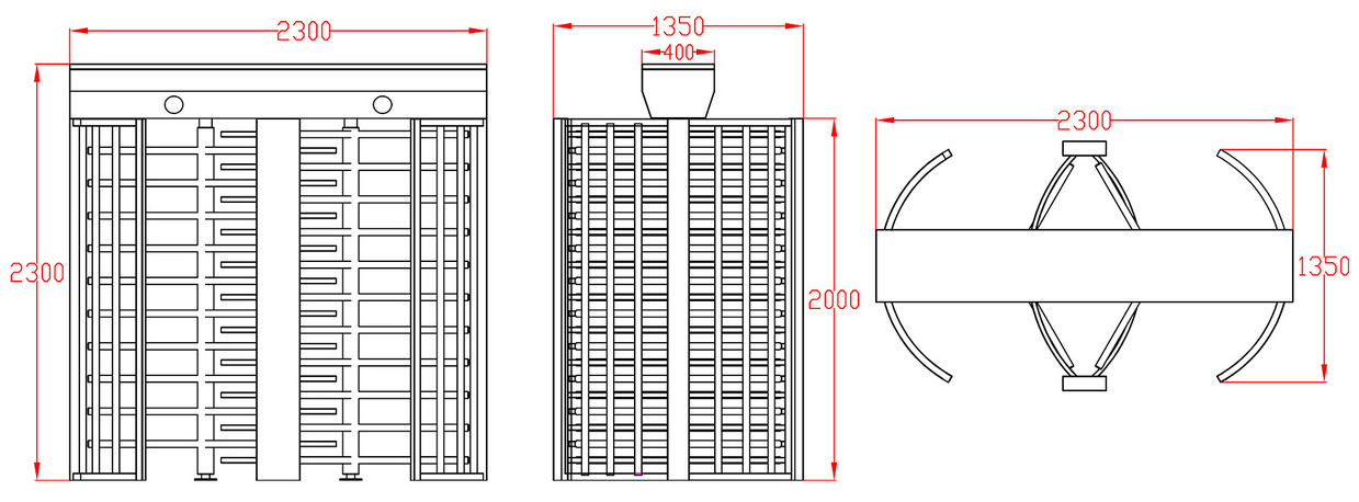 The Dimensions of Dual Lane Full Height Turnstile