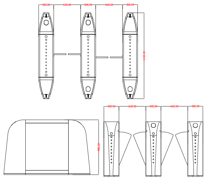 The Dimensions of Electronic Flap Barrier Security Turnstile